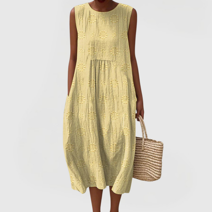Loose Fit Sleeveless Midi Summer Dress With Pockets
