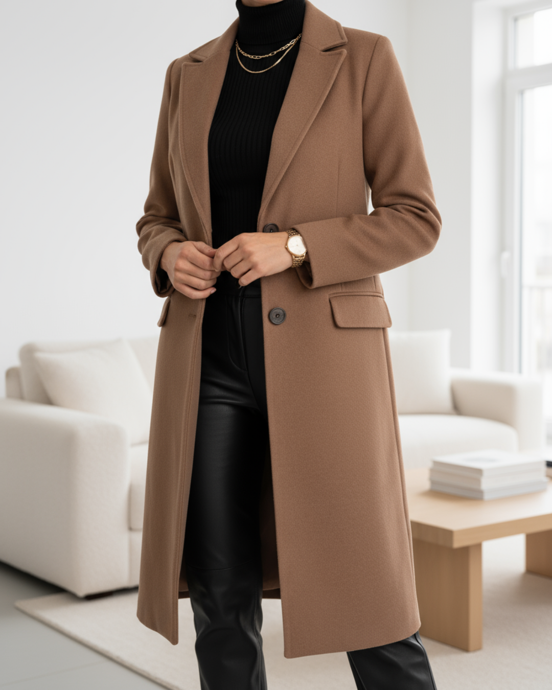 Cressida | Women's Long Overcoat with Flap Pockets