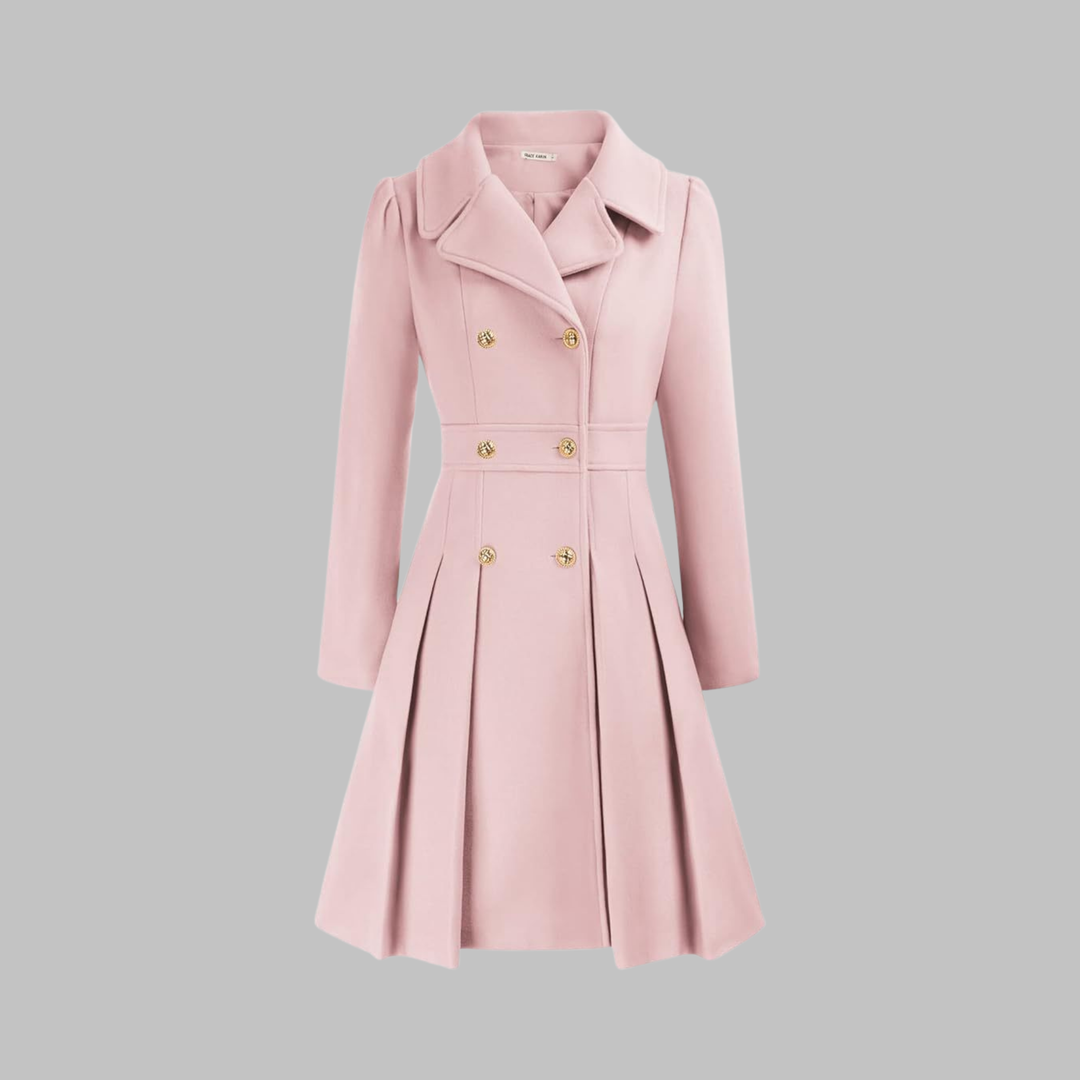 Isolde | Women's Pleated Skater Coat with Double-Breasted Buttons