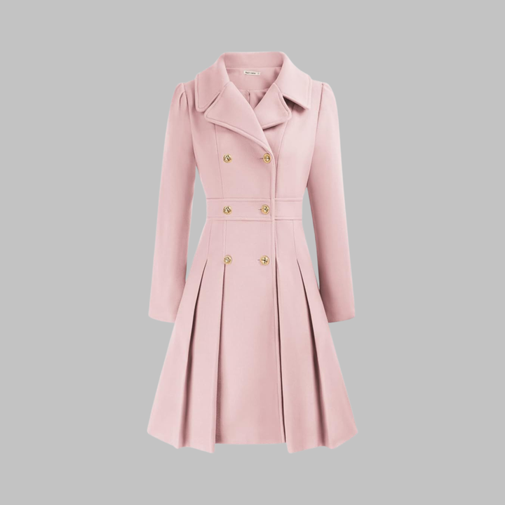 Isolde | Women's Pleated Skater Coat with Double-Breasted Buttons