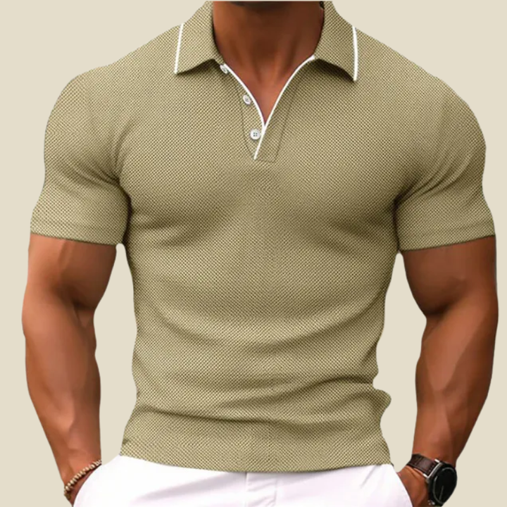 Contrast Tipped Collar Pique Texture Muscle Fit Polo Shirt