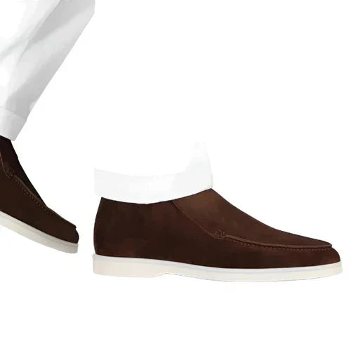 Suede Moc Toe Slip On Mid Cut Casual Loafer Boot