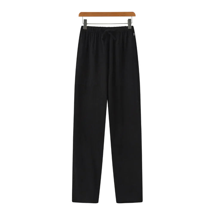 Drawstring Straight Leg Linen Trousers - Relaxed Casual Fit