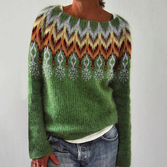 Beatrix | Women's Boat Neck Sweater with Forest Tree Print