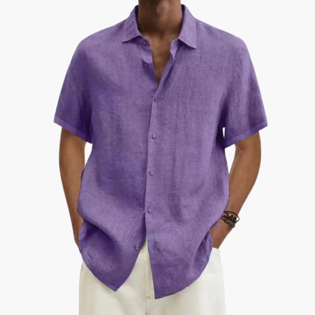 Point Collar Button Through Relaxed Fit Short Sleeve Linen Shirt