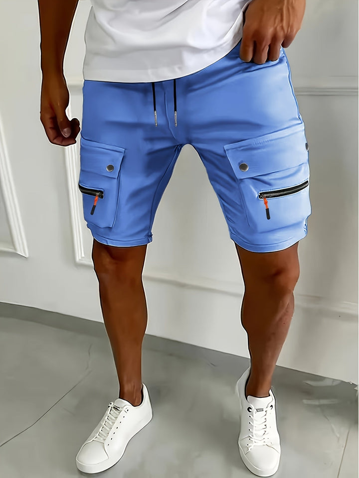 Zip Pocket Snap Flap Drawstring Slim Fit Mens Cargo Shorts