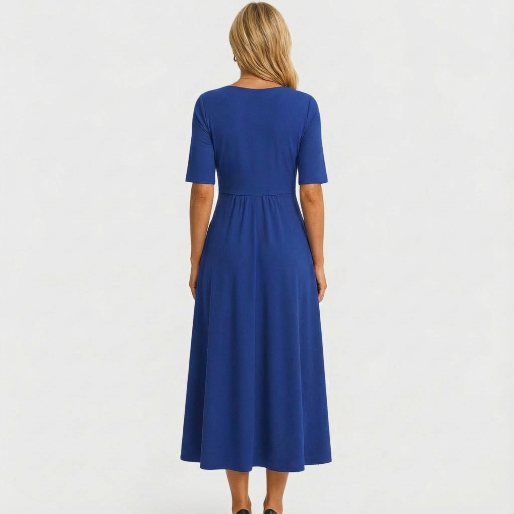 Women's Wrap Midi Dress V Neck Half Sleeve A-Line Work Casual