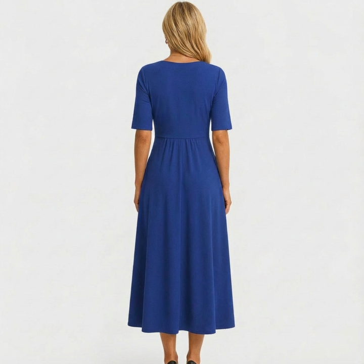 Women's Wrap Midi Dress V Neck Half Sleeve A-Line Work Casual