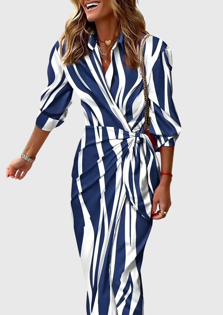 Striped Wrap Midi Dress Chic Shirt Dress Summer