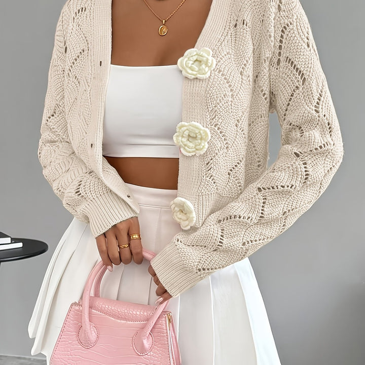 Marigold | Women's Scalloped Crochet Cardigan with 3D Rose Buttons