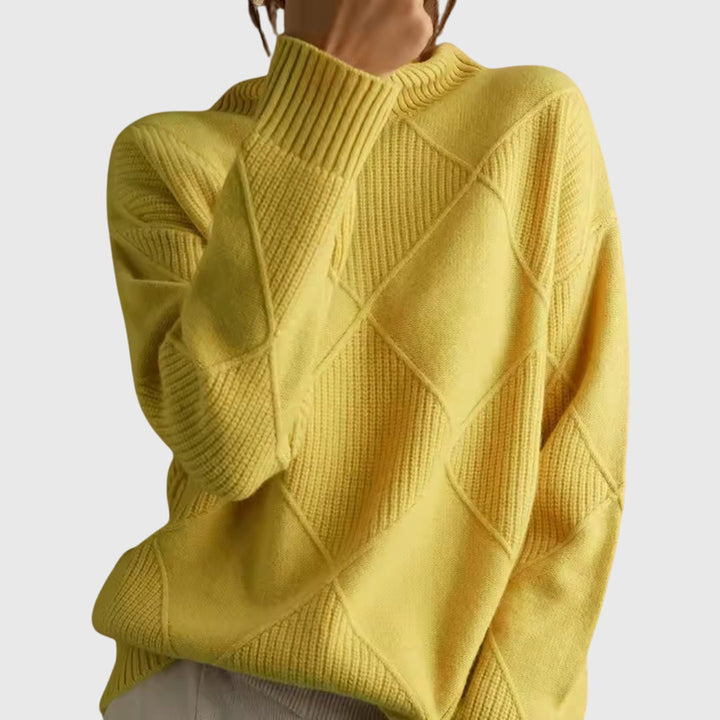 Beatrix | Women's Ribbed Roll Neck Sweater with Geometric Seaming