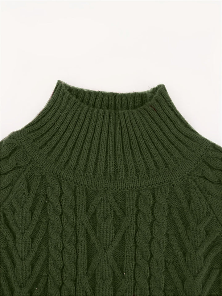 Isolde | Women's Puff Sleeve Mock Neck Cable Knit Sweater