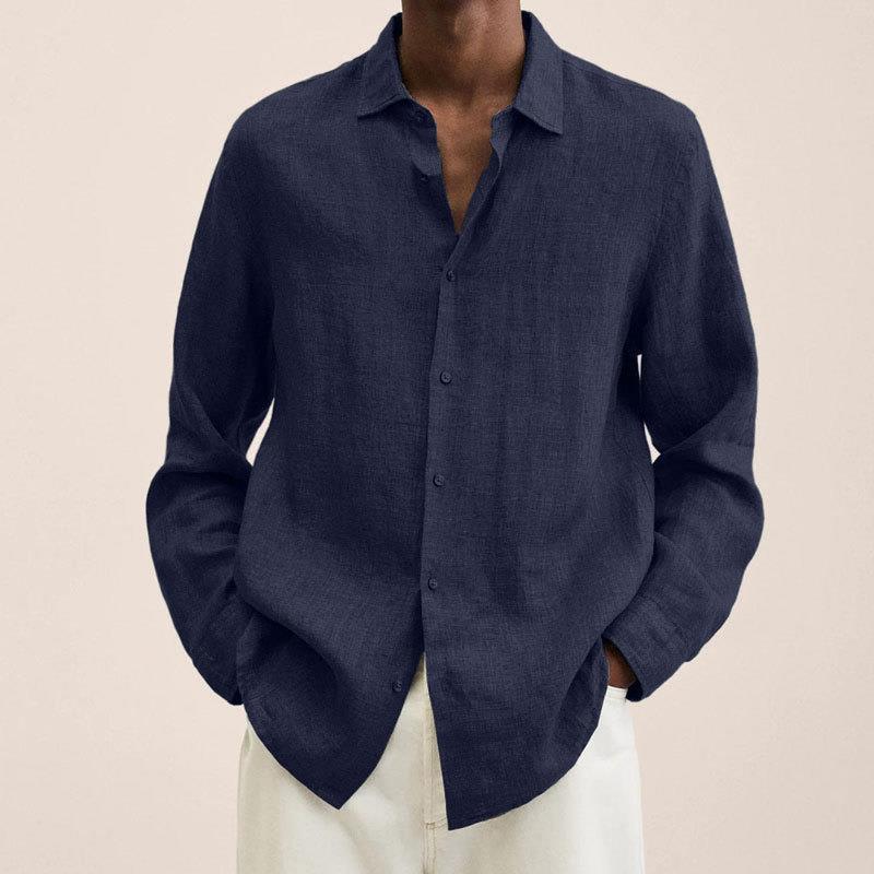 Oversized Long Sleeve Relaxed Fit Linen Shirt Men