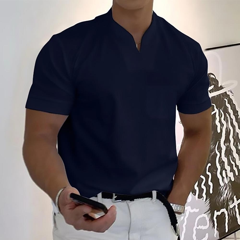V Neck Chest Pocket Slim Fit Short Sleeve Casual Tee