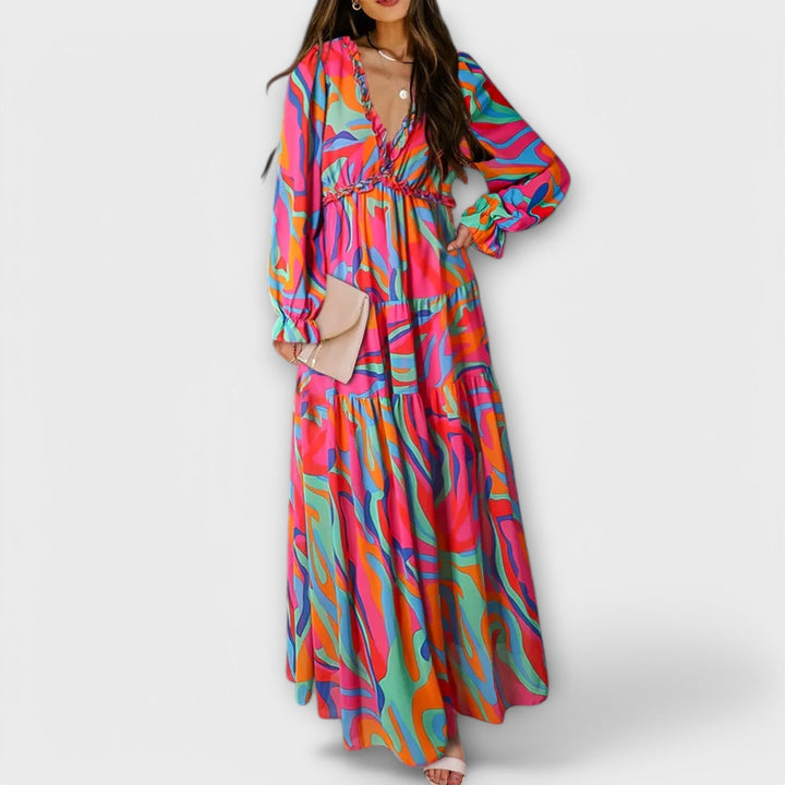 Long Sleeve Floral Maxi Dress Tiered Fit