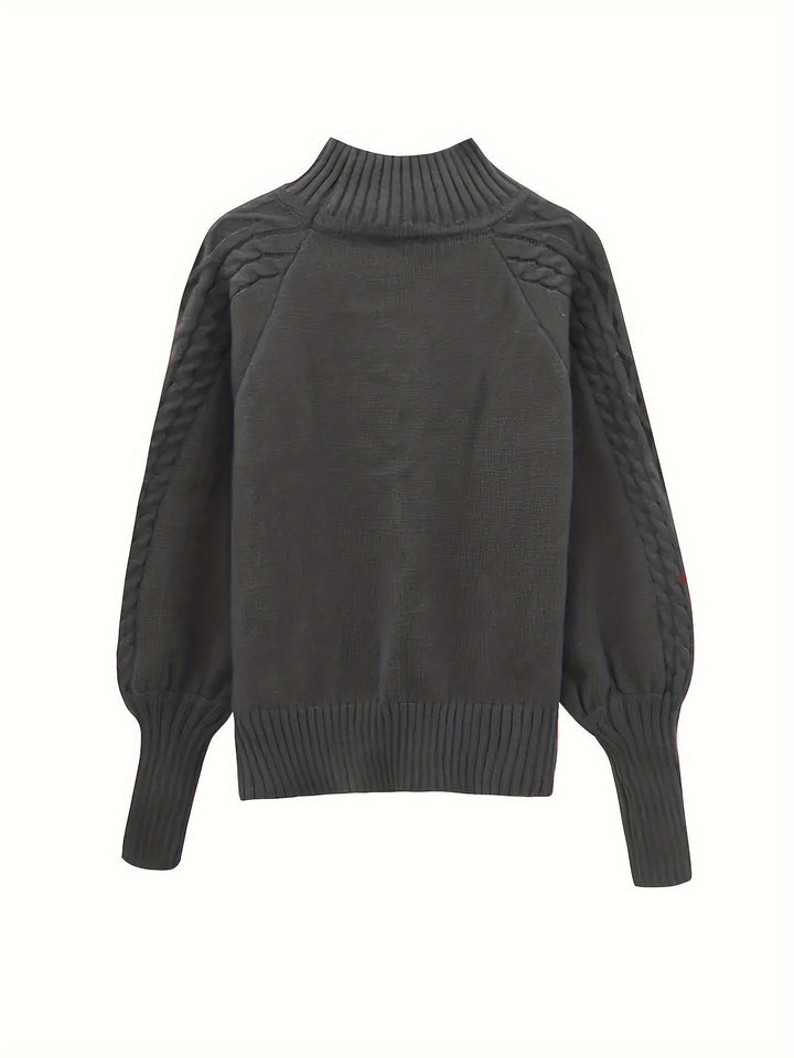 Isolde | Women's Puff Sleeve Mock Neck Cable Knit Sweater