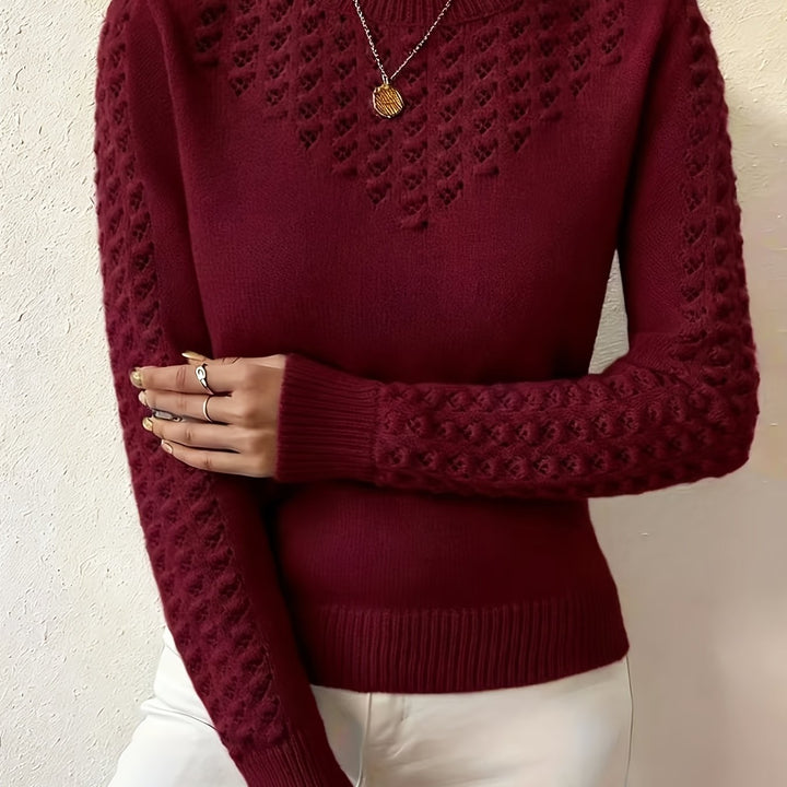 Guinevere | Women's Pointelle Knit Crew Neck Sweater