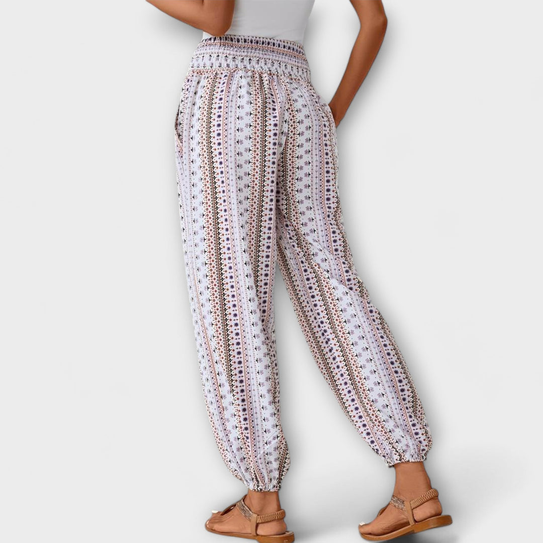 Tribal Print Smocked Waist Boho Pants Women - Festival Style