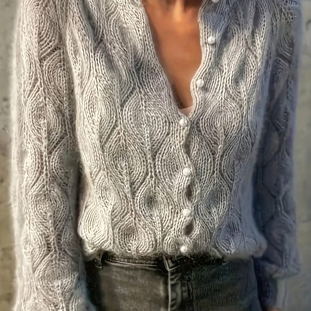 Aurelie | Women's Fuzzy Textured Pearl Button Cardigan
