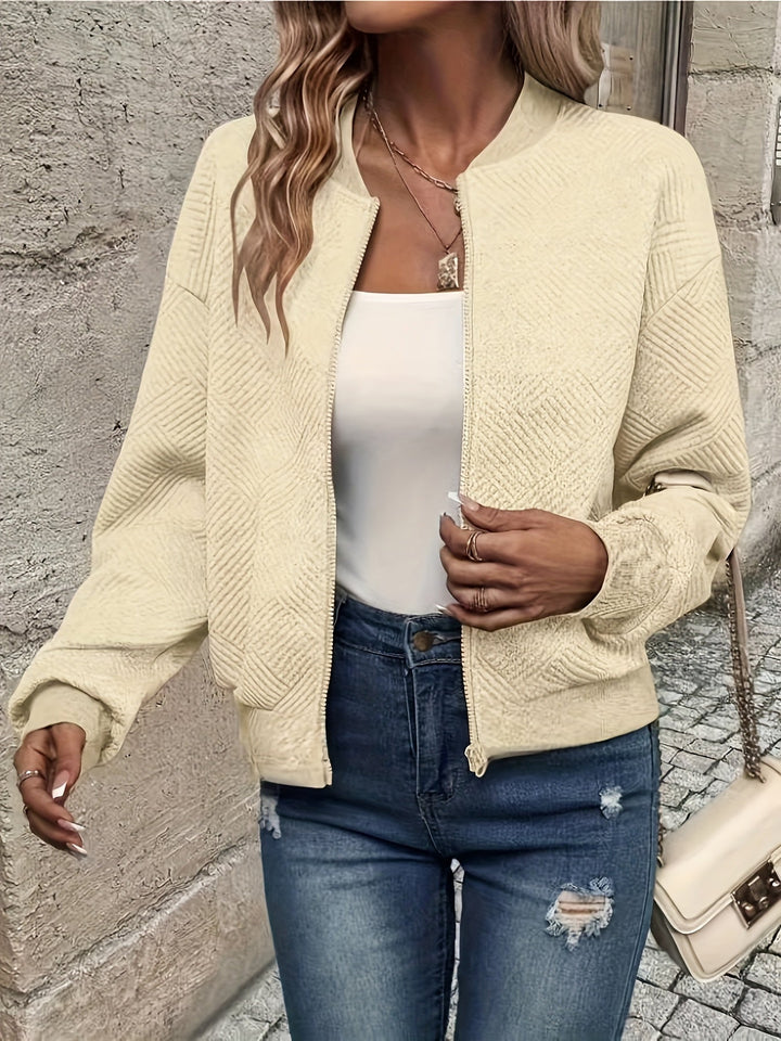 Rhiannon | Women's Geometric Textured Cropped Bomber Jacket
