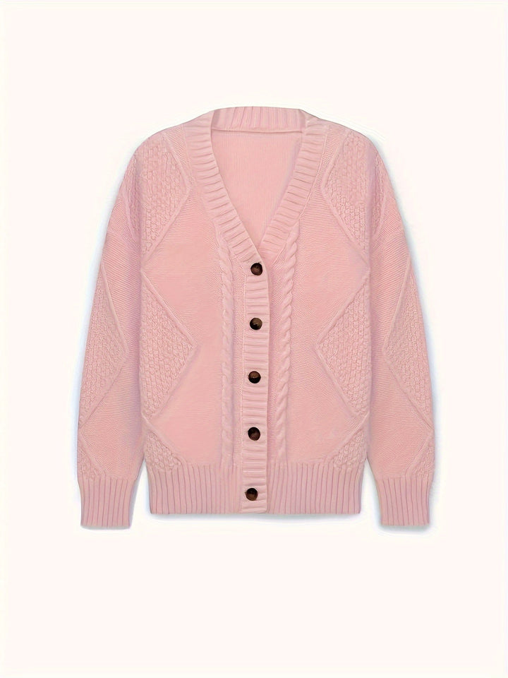 Camille | Women's Mixed-Stitch Cable Knit V-Neck Cardigan
