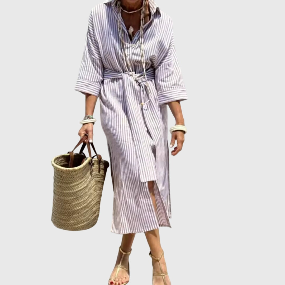 Striped Button Down Midi Shirt Dress