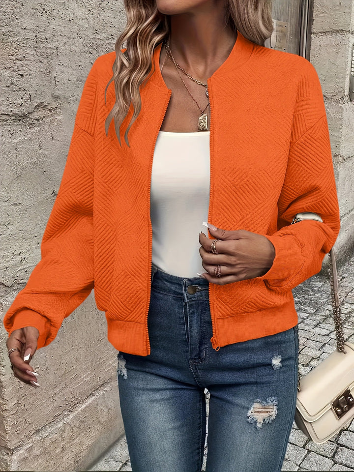 Rhiannon | Women's Geometric Textured Cropped Bomber Jacket