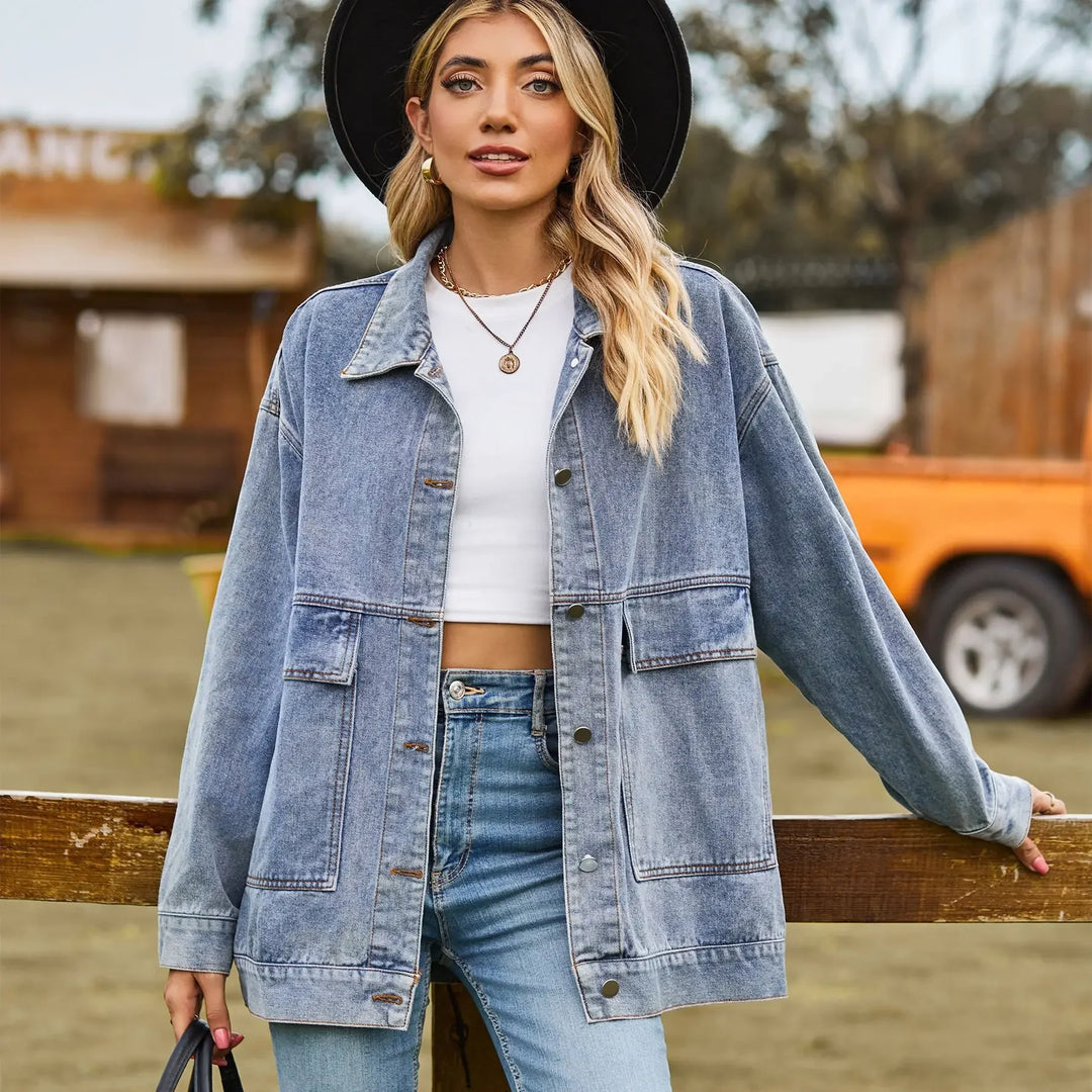Marguerite | Women's Oversized Denim Shirt Jacket with Patch Pockets