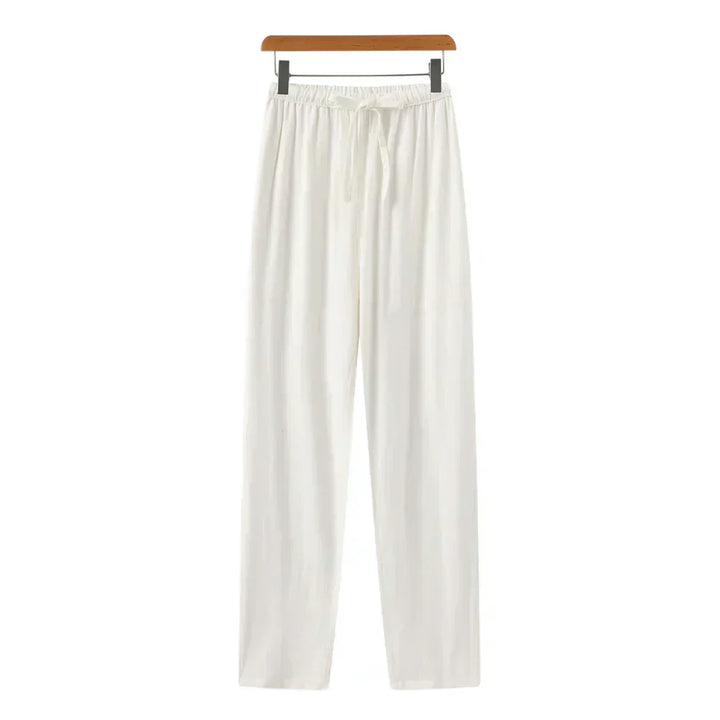Drawstring Straight Leg Linen Trousers - Relaxed Casual Fit