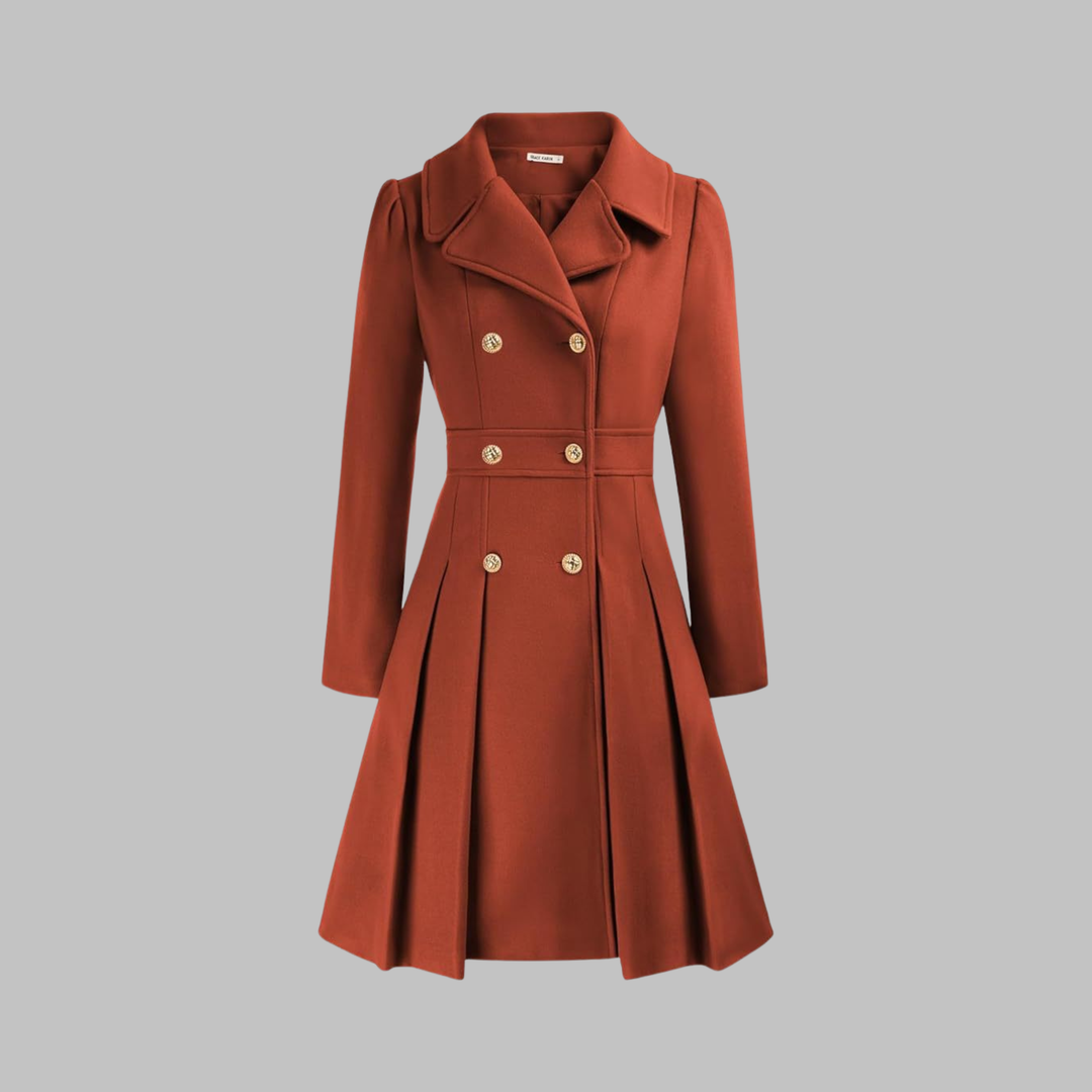 Isolde | Women's Pleated Skater Coat with Double-Breasted Buttons
