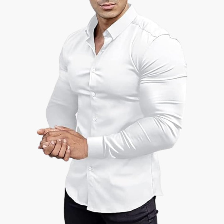 Muscle Fit Long Sleeve Stretch Dress Shirt Men