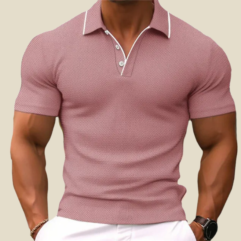 Contrast Tipped Collar Pique Texture Muscle Fit Polo Shirt