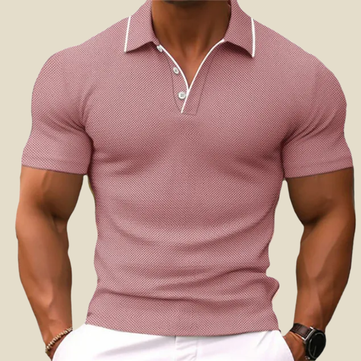Contrast Tipped Collar Pique Texture Muscle Fit Polo Shirt