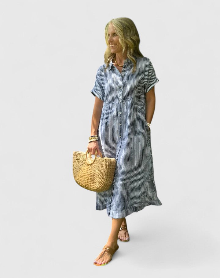 Striped Shirt Midi Summer Dress Loose Fit