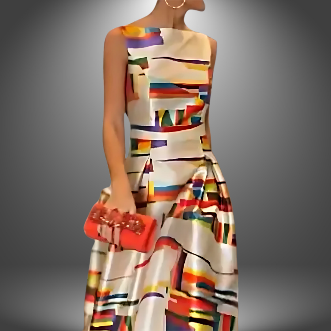 Geometric Print Sleeveless A Line Maxi Dress - Formal Occasion