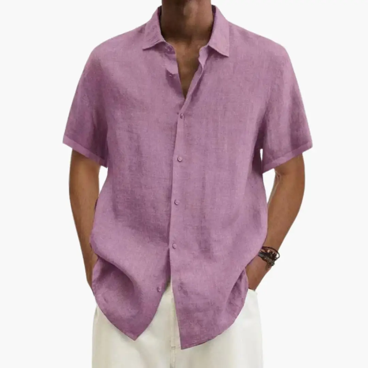 Point Collar Button Through Relaxed Fit Short Sleeve Linen Shirt