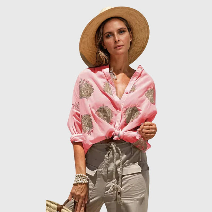 Paisley Embroidered Oversized Linen Shirt Women