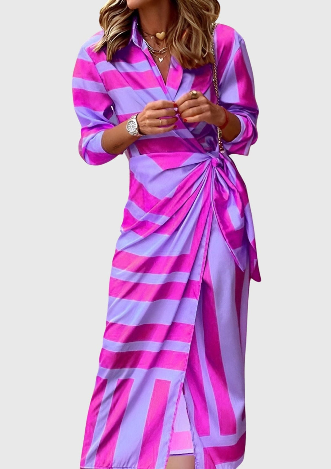 Striped Wrap Midi Dress Chic Shirt Dress Summer