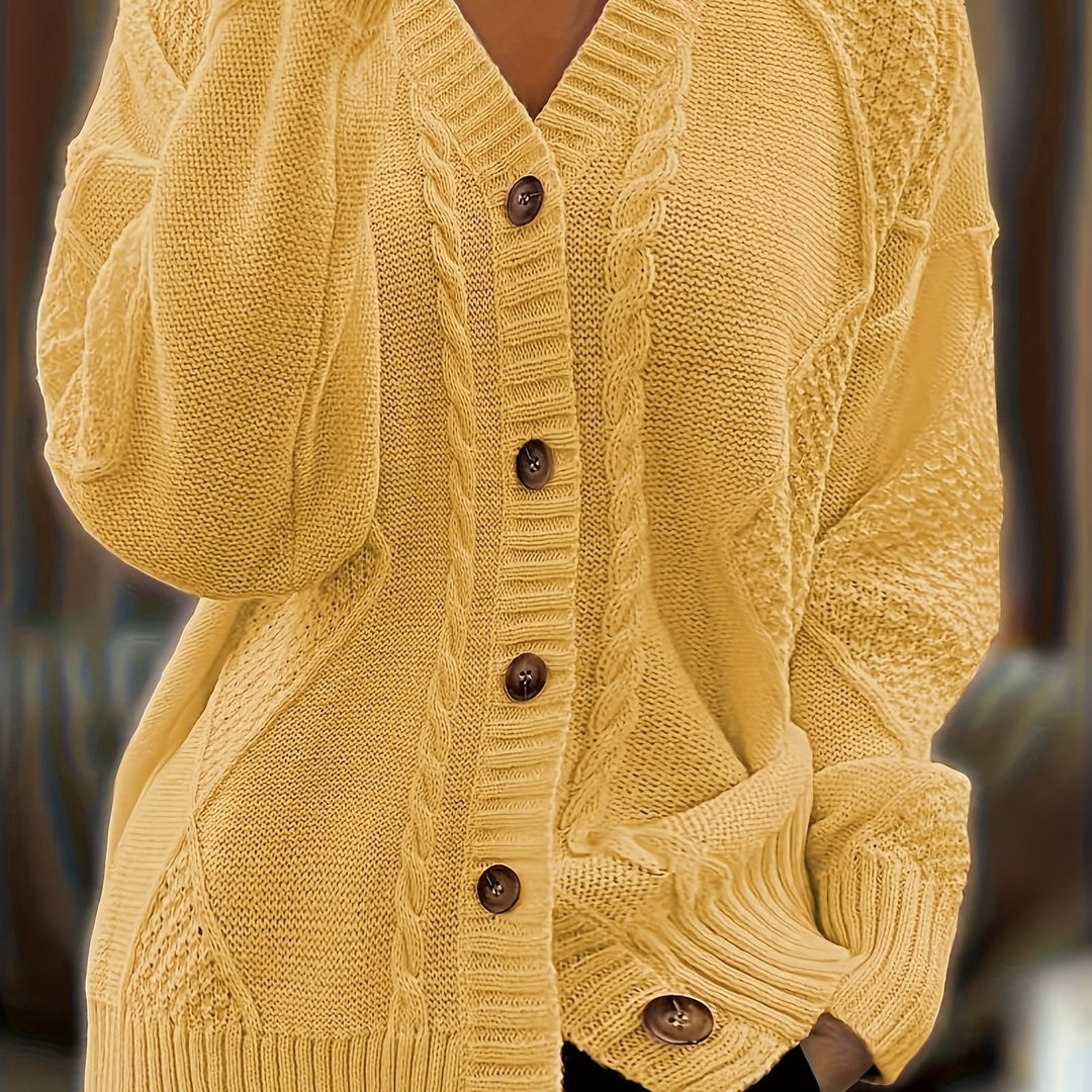 Camille | Women's Mixed-Stitch Cable Knit V-Neck Cardigan