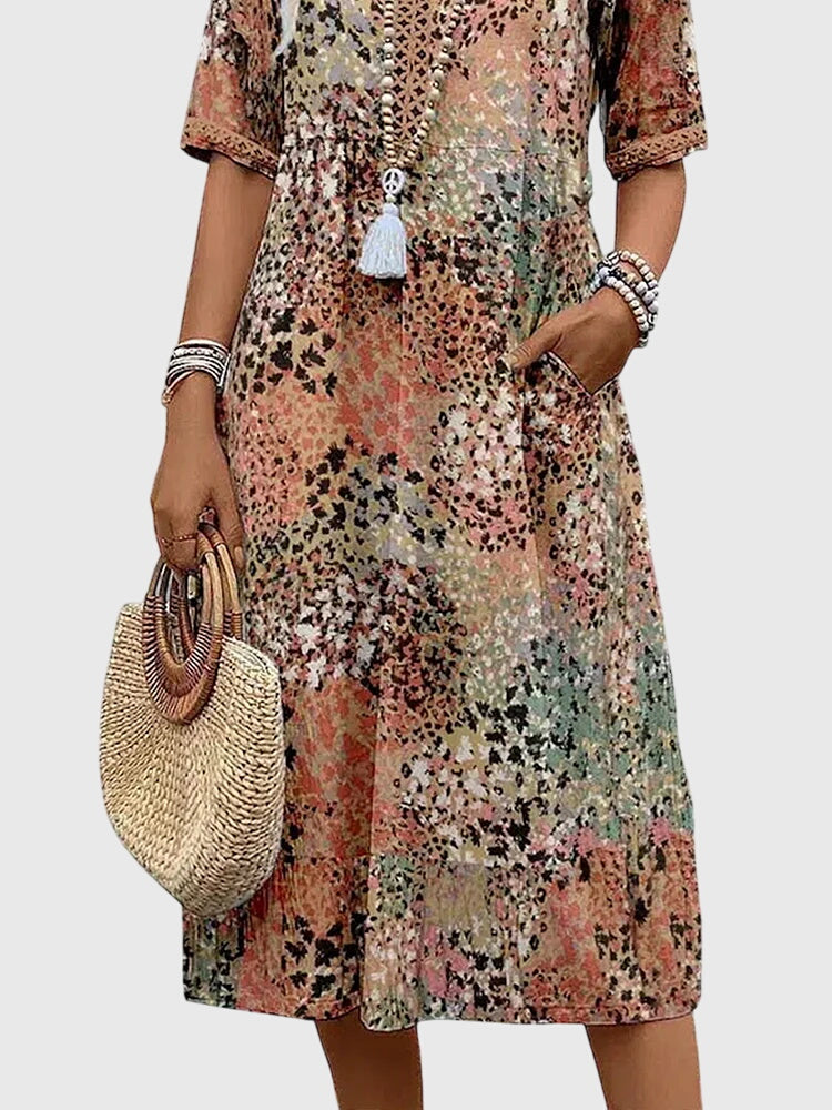 Women's Boho Floral Midi Dress Casual Summer