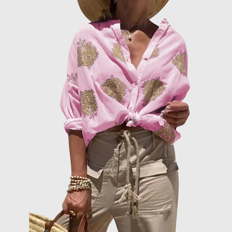 Paisley Embroidered Oversized Linen Shirt Women