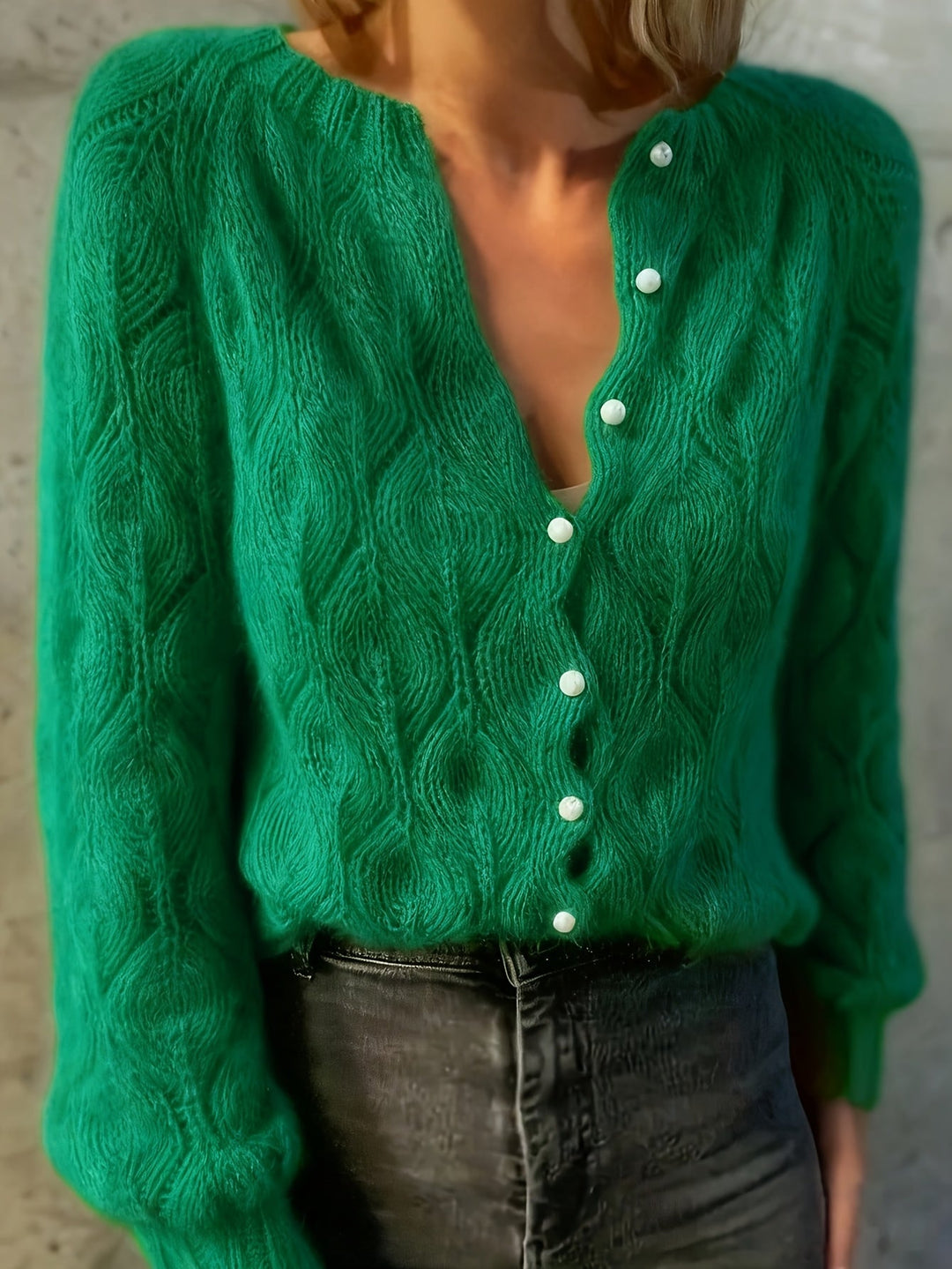 Aurelie | Women's Fuzzy Textured Pearl Button Cardigan