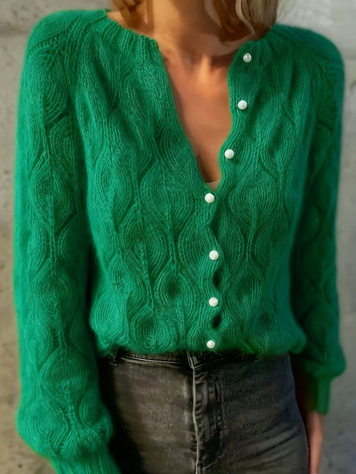 Aurelie | Women's Fuzzy Textured Pearl Button Cardigan