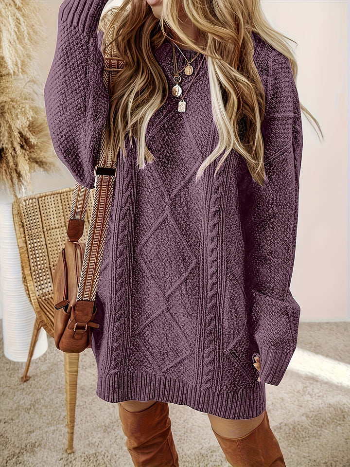 Melisande | Women's Diamond Cable Knit Sweater Dress with Oversized Fit