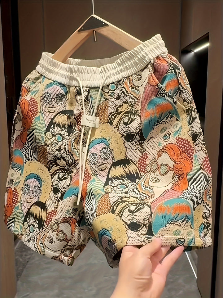 Graphic Comic Print Drawstring Casual Short