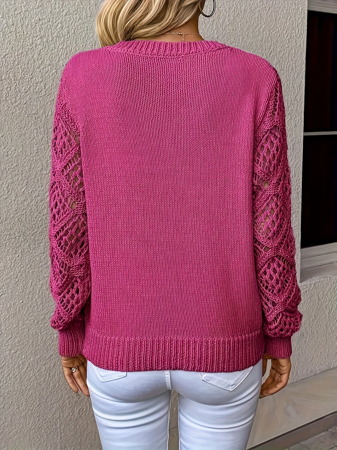 Marisela | Women's V-Neck Sweater with Crochet Sleeve Detail