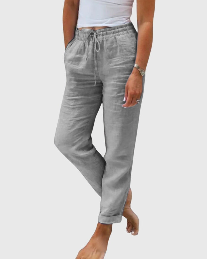 Drawstring Elasticated Linen Pants Women - Straight Leg Casual