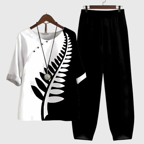 Comfortable Print Linen Top and Trouser Set Women