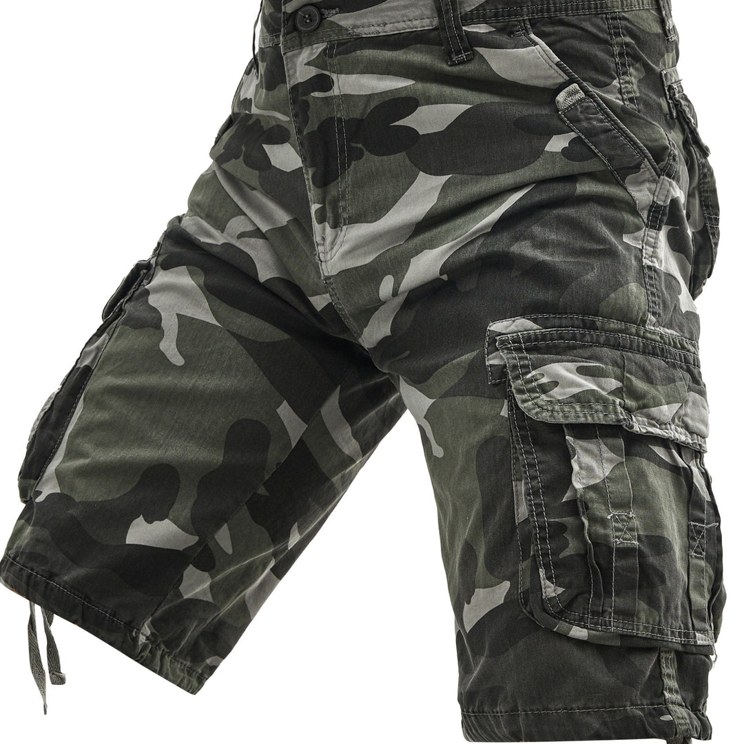 Camo Print Multi Pocket Drawstring Hem Relaxed Fit Mens Cargo Shorts