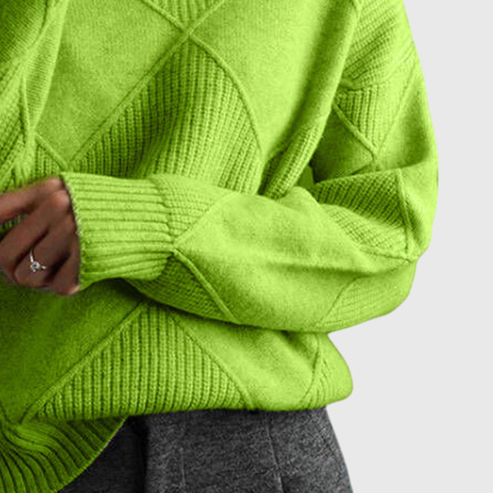 Beatrix | Women's Ribbed Roll Neck Sweater with Geometric Seaming